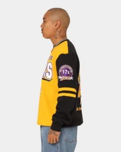 Mitchell & Ness Los Angeles Lakers All Over Print Crewneck 2.0 Light Gold -Champioe Style 02040332 YL589 mens 0070