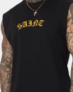 Saint Morta Graveyard Oversized Muscle T-Shirt Black/Gold -Champioe Style 02040748 YB003 mens 030