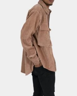 MNML Corduroy Zip Up Shirt Brown -Champioe Style 02040844 YX300 mens 0060