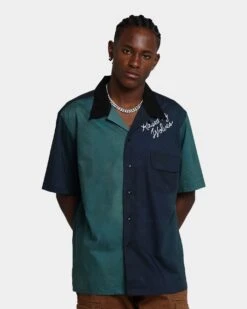 Raised By Wolves Painted Bowling Shirt Olive