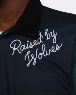 Raised By Wolves Painted Bowling Shirt Olive -Champioe Style 02041032 YO100 mens 0070