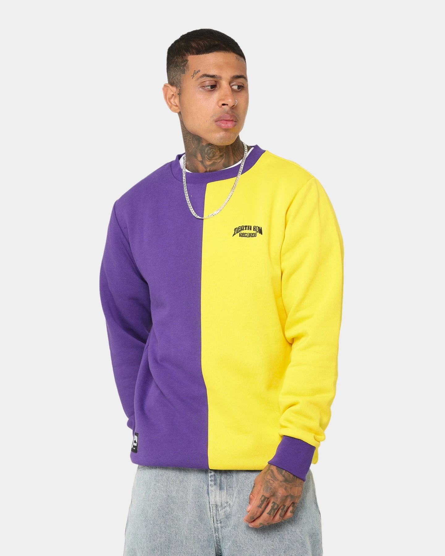 Deathrow Records Half Half Crewneck Purple/Yellow 3 Deathrow Records Half Half Crewneck Purple/Yellow
