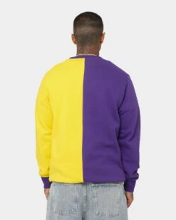 Deathrow Records Half Half Crewneck Purple/Yellow 12 Deathrow Records Half Half Crewneck Purple/Yellow -Champioe Style 02041139 YP243 mens 0040