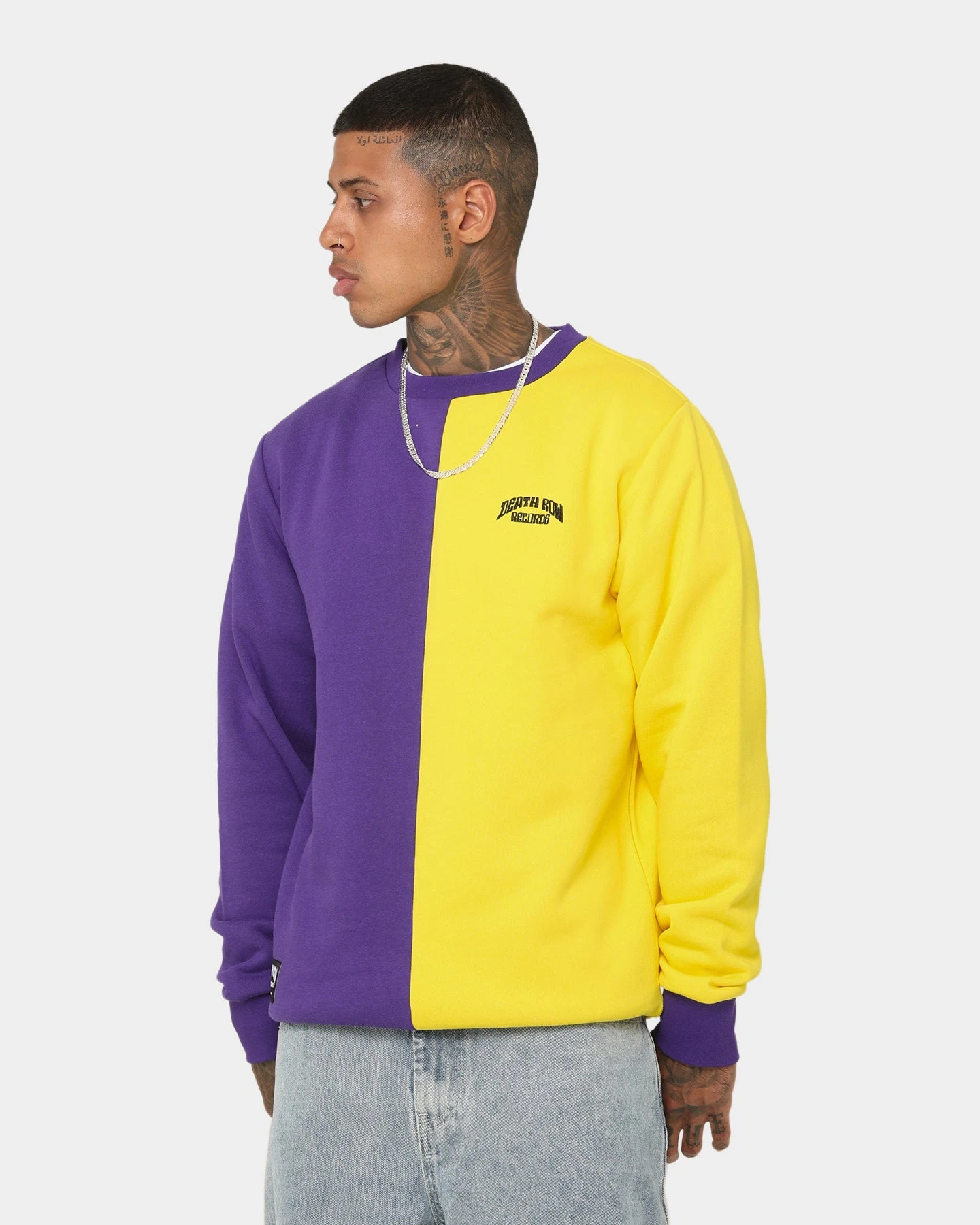 Deathrow Records Half Half Crewneck Purple/Yellow 8 Deathrow Records Half Half Crewneck Purple/Yellow - Image 6