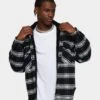 MNML Sherpa Lined Flannel Shirt Black/Grey -Champioe Style 02041620 YB006 mens 0010
