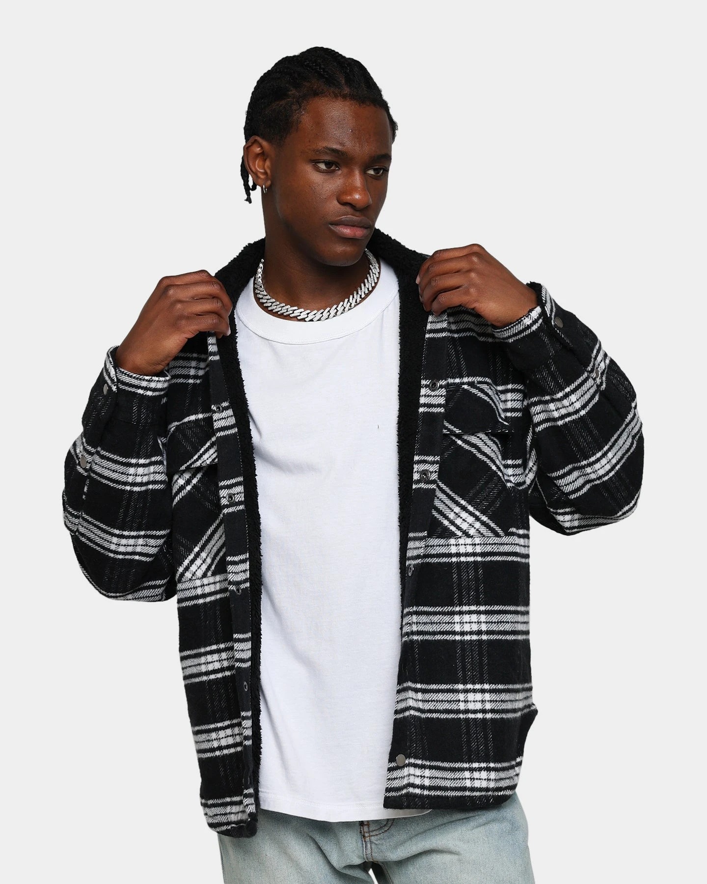 MNML Sherpa Lined Flannel Shirt Black/Grey 3 MNML Sherpa Lined Flannel Shirt Black/Grey