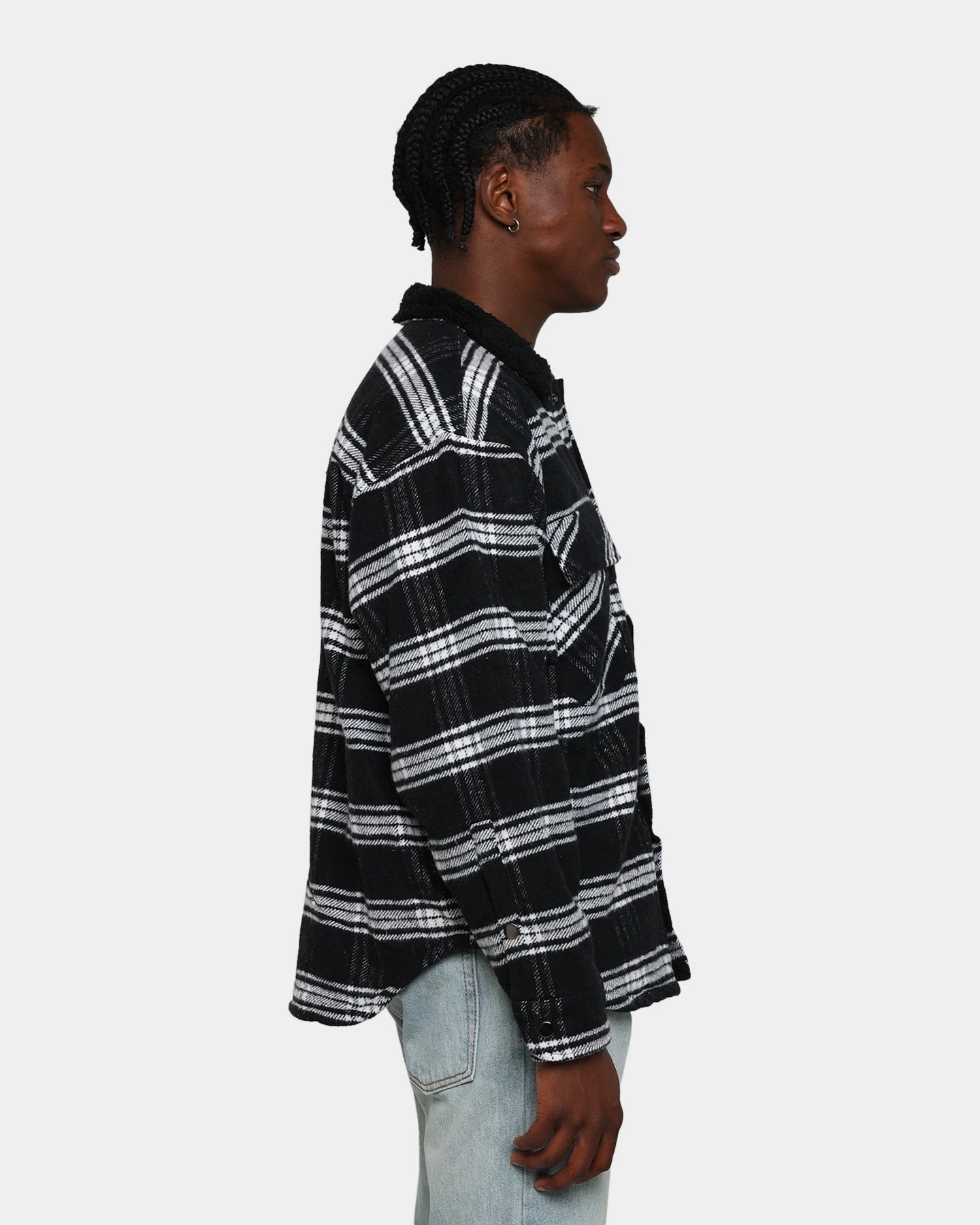 MNML Sherpa Lined Flannel Shirt Black/Grey 7 MNML Sherpa Lined Flannel Shirt Black/Grey - Image 5