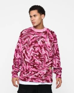 Advisory Board Crystals ABC. 123. Warped Camo Crewneck Rubellite Pink