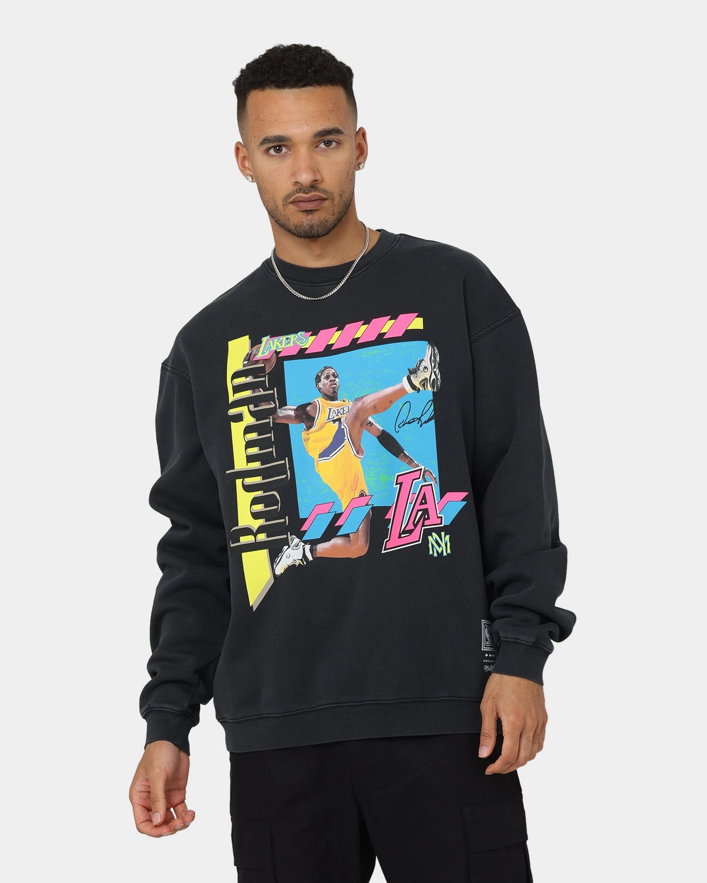 Mitchell & Ness Dennis Rodman Los Angeles Lakers Player Vibes Crewneck Faded Black 3 Mitchell & Ness Dennis Rodman Los Angeles Lakers Player Vibes Crewneck Faded Black