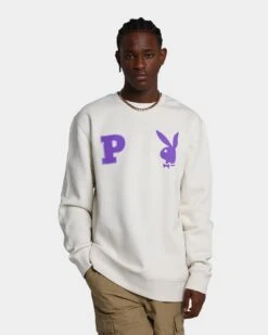 Playboy By Culture Kings Varsity Crewneck Ecru -Champioe Style 02042558 YE017 mens 0020