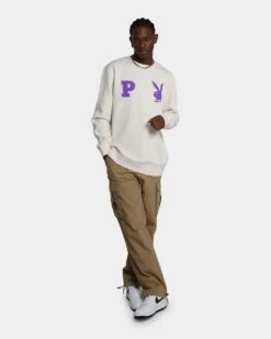 Playboy By Culture Kings Varsity Crewneck Ecru -Champioe Style 02042558 YE017 mens 0080