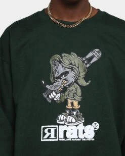 Rats Get Fat Ratman Crewneck Forest Green -Champioe Style 02043576 YF006 mens 0030