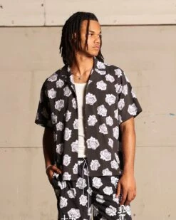 Saint Morta Vintage Rose Short Sleeve Shirt Black -Champioe Style 02044600 YB001 mens 0010