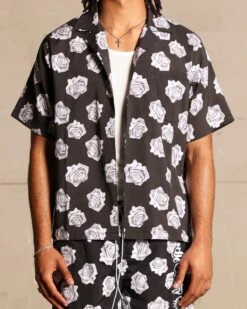 Saint Morta Vintage Rose Short Sleeve Shirt Black -Champioe Style 02044600 YB001 mens 0030