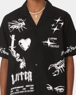 Loiter Tattoo Button Up Shirt Black -Champioe Style 02044715 YB001 mens 0040