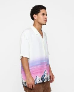 Loiter Mountain Range Button Up T-Shirt Off White -Champioe Style 02044722 YO007 mens 0070