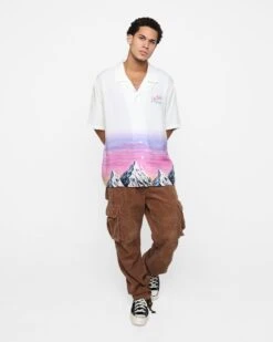 Loiter Mountain Range Button Up T-Shirt Off White -Champioe Style 02044722 YO007 mens 0090