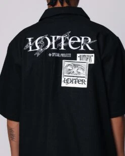 Loiter Witness Button Up T-Shirt Black -Champioe Style 02044918 YB001 mens 000050