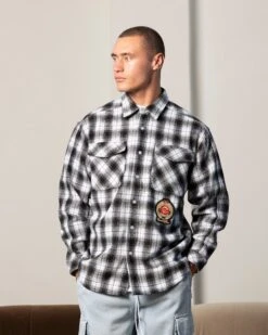 Carre Elevated Long Sleeve Button Up Shirt Black Plaid
