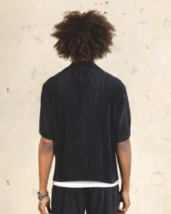 404 Harbour Plisse Button Up Shirt Black -Champioe Style 02045506 YB001 mens 0000040