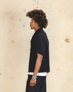 404 Harbour Plisse Button Up Shirt Black -Champioe Style 02045506 YB001 mens 0000060