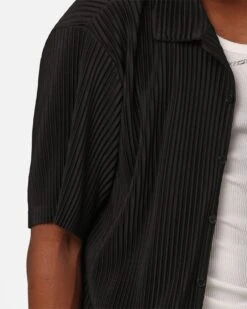 404 Harbour Plisse Button Up Shirt Black -Champioe Style 02045506 YB001 mens 0070