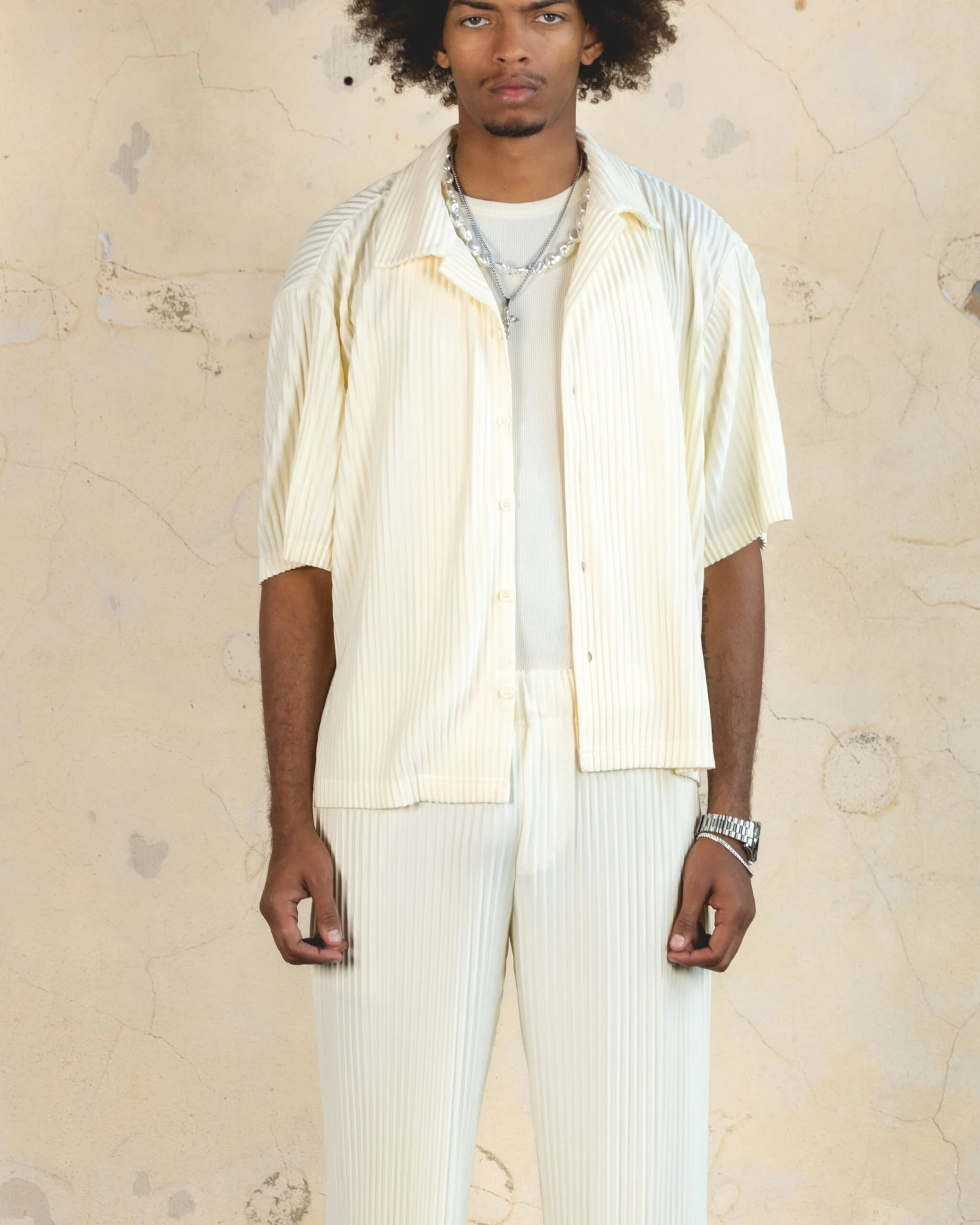 404 Harbour Plisse Button Up Shirt Ecru 4 404 Harbour Plisse Button Up Shirt Ecru - Image 2