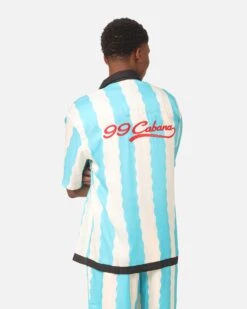 Champioe Style 40 99 Cabana Bowling Short Sleeve Button Up Shirt Light Blue/Off White