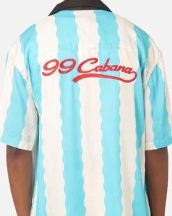 99 Cabana Bowling Short Sleeve Button Up Shirt Light Blue/Off White -Champioe Style 02045523 YL258 mens 0040