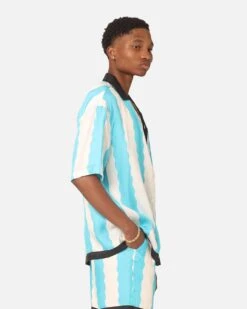 99 Cabana Bowling Short Sleeve Button Up Shirt Light Blue/Off White -Champioe Style 02045523 YL258 mens 0060