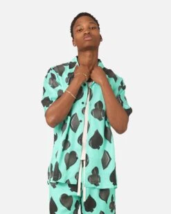 Champioe Style 44 99 Cabana Four Suits Short Sleeve Button Up Shirt Teal/Black