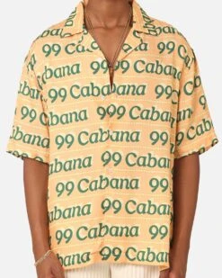99 Cabana Logo Short Sleeve Button Up Shirt Yellow/Green -Champioe Style 02045526 YY016 mens 0030