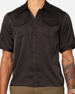 XXIII Jet Satin Button Up Shirt Black -Champioe Style 02046289 YB001 mens 00030