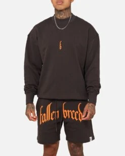 Fallen Breed Monogram Crewneck Dark Charcoal/Orange -Champioe Style 02046533 YD986 mens 0040