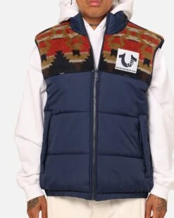 True Religion Southwestern Puffer Vest Dress Blue -Champioe Style 02046675 YD996 mens 00030