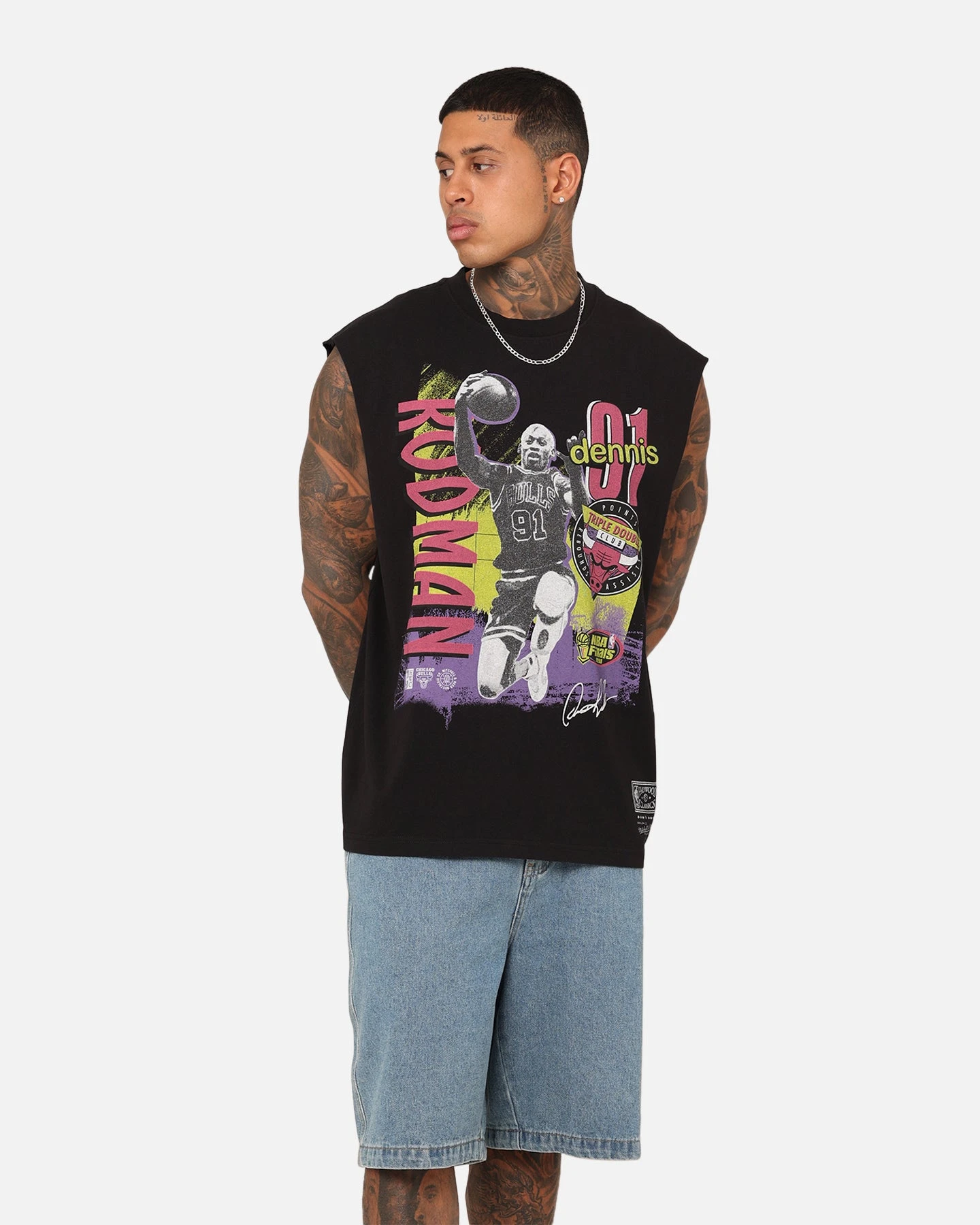 Mitchell & Ness Chicago Bulls Dennis Rodman Brush Off Muscle T-Shirt Black 3 Mitchell & Ness Chicago Bulls Dennis Rodman Brush Off Muscle T-Shirt Black