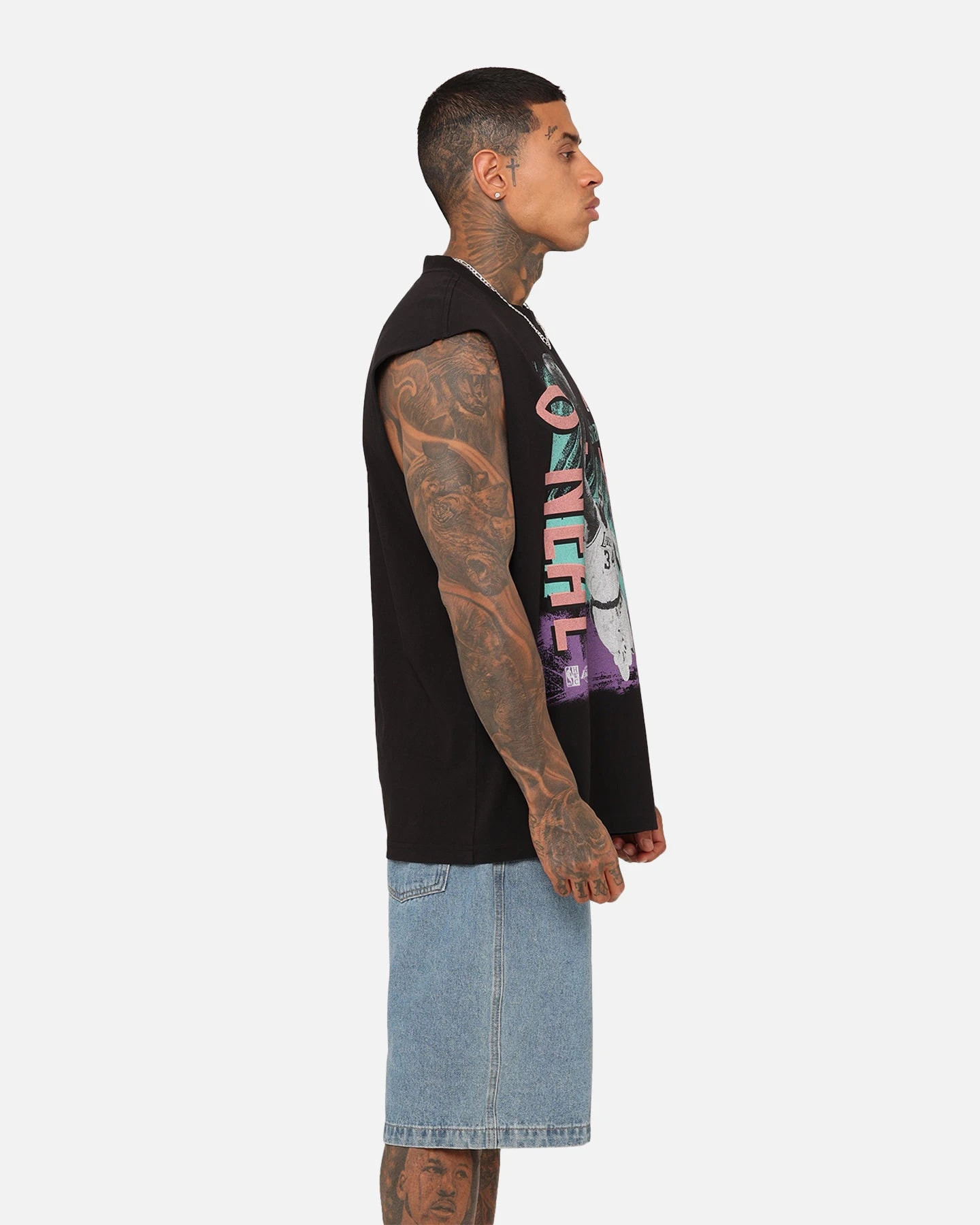 Mitchell & Ness Los Angeles Lakers Shaquille O'Neal Brush Off Muscle T-Shirt Black 7 Mitchell & Ness Los Angeles Lakers Shaquille O'Neal Brush Off Muscle T-Shirt Black - Image 5