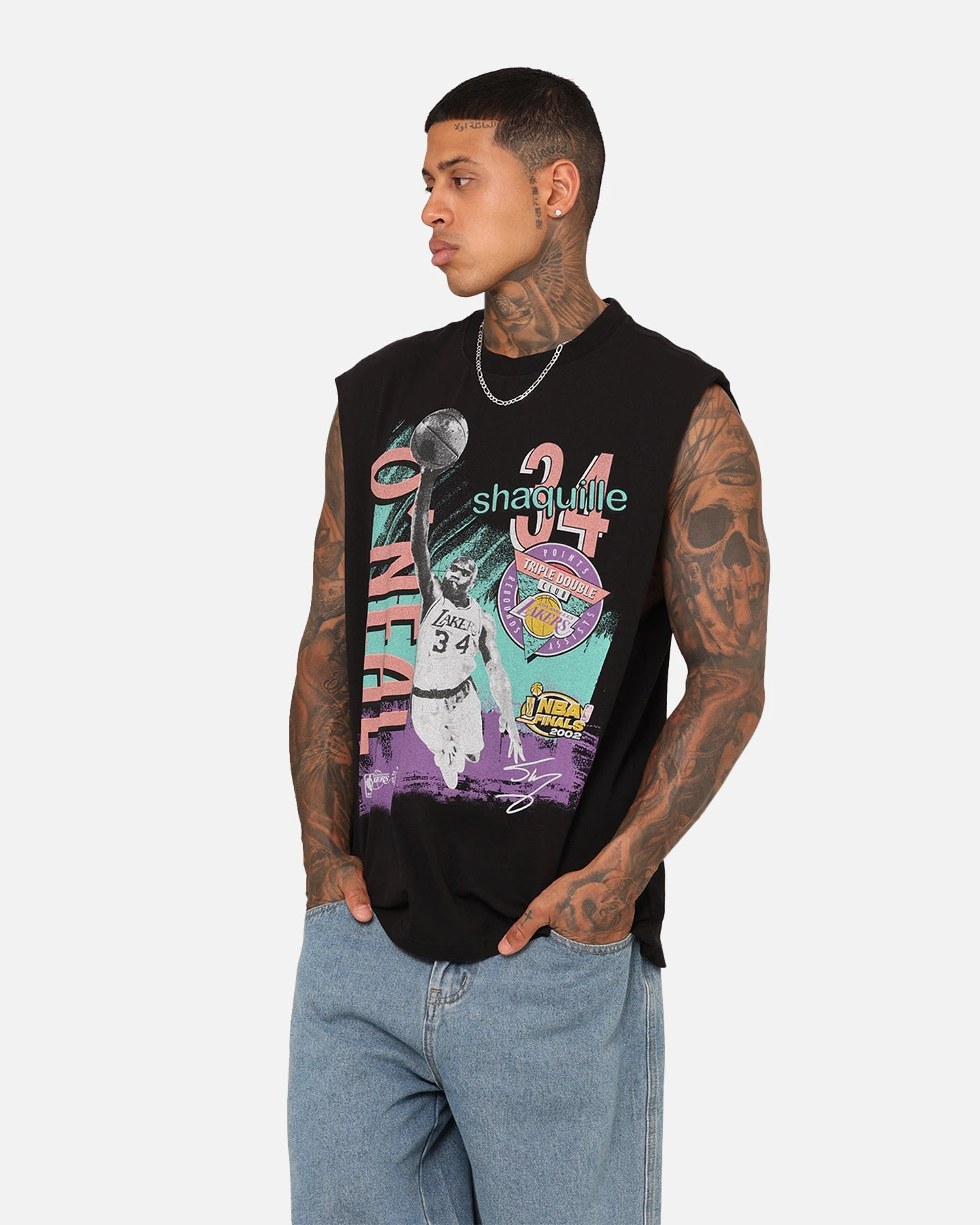 Mitchell & Ness Los Angeles Lakers Shaquille O'Neal Brush Off Muscle T-Shirt Black 8 Mitchell & Ness Los Angeles Lakers Shaquille O'Neal Brush Off Muscle T-Shirt Black - Image 6