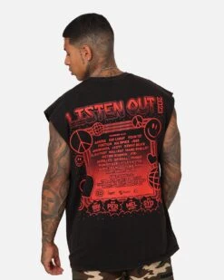 Goat Crew X Listen Out 2023 Muscle Vintage T-Shirt Black Wash