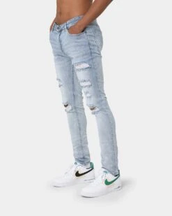 Carré Rugueux Distressed Skinny Jeans Light Blue -Champioe Style 03006172 YL200 mens 00060
