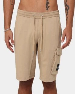 Calvin Klein Monogram Badge Shorts Travertine -Champioe Style 03006799 YT077 mens 0030