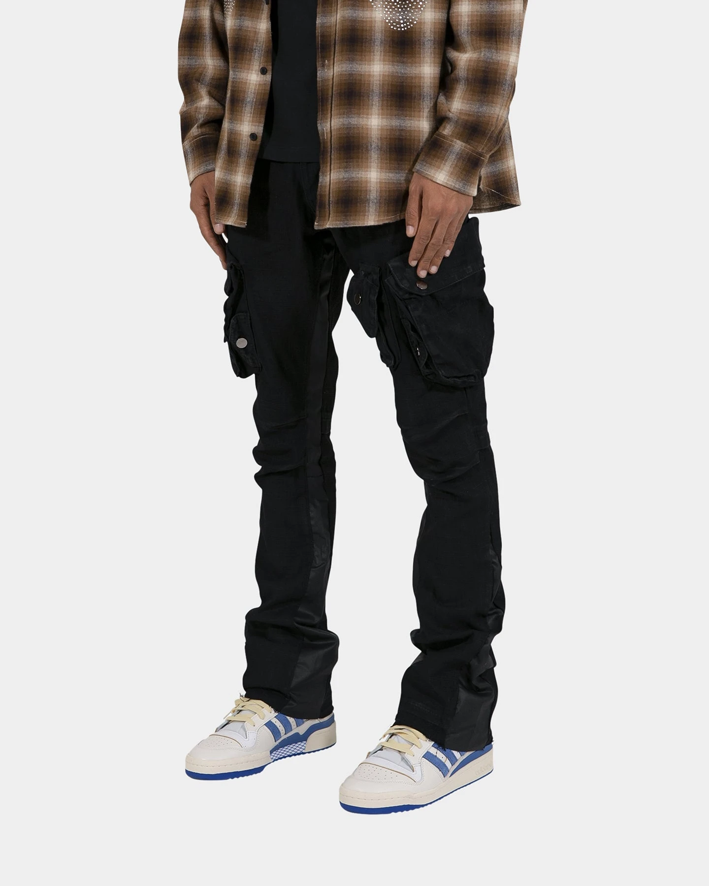 MNML B357 Waxed Cargo Flare Denim Jeans Black 4 MNML B357 Waxed Cargo Flare Denim Jeans Black - Image 2