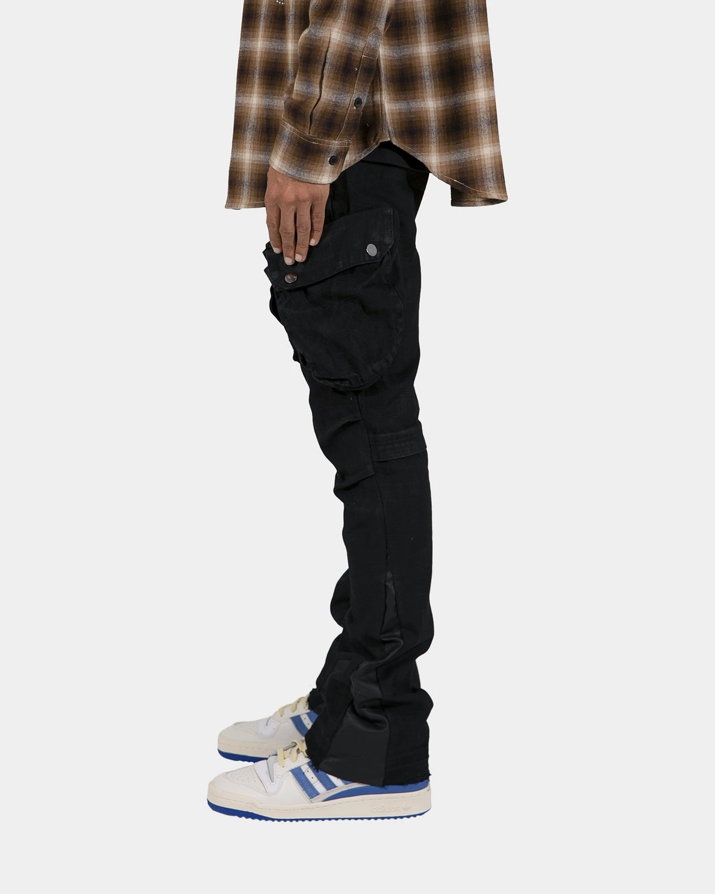 MNML B357 Waxed Cargo Flare Denim Jeans Black 5 MNML B357 Waxed Cargo Flare Denim Jeans Black - Image 3