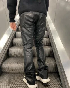 MNML B169 Leather Flare Denim Pants Black -Champioe Style 03010146 YB001 mens 0007