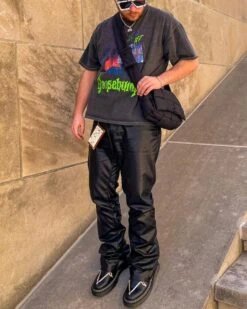 MNML B169 Leather Flare Denim Pants Black -Champioe Style 03010146 YB001 mens 0008