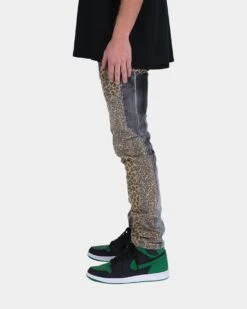 MNML D422 Leopard Denim Jeans Black/Brown -Champioe Style 03010168 YB013 mens 0030