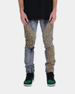 MNML D422 Leopard Denim Jeans Black/Brown -Champioe Style 03010168 YB013 mens 0050