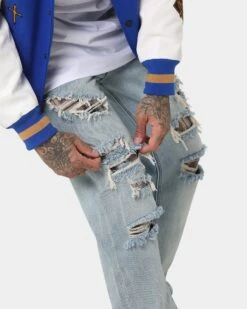 Saint Morta Prima Baggy Distressed Jeans Blue -Champioe Style 03010486 YX001 mens 030