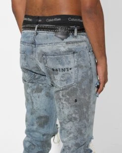 Saint Morta Acid Destroyer Jeans Blue/Black -Champioe Style 03010769 YX014 mens 000080