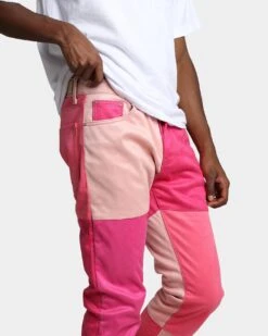 MNML D354 Patchwork Straight Denim Pants Pink -Champioe Style 03010782 YP001 mens 0050 1a73539a 1307 4adc 8a51 5574944467c4